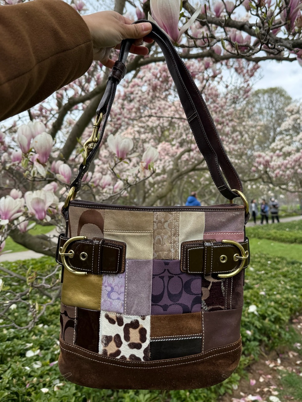 Coach Patchwork Shoulder Bag in Brown, Purple & Cream